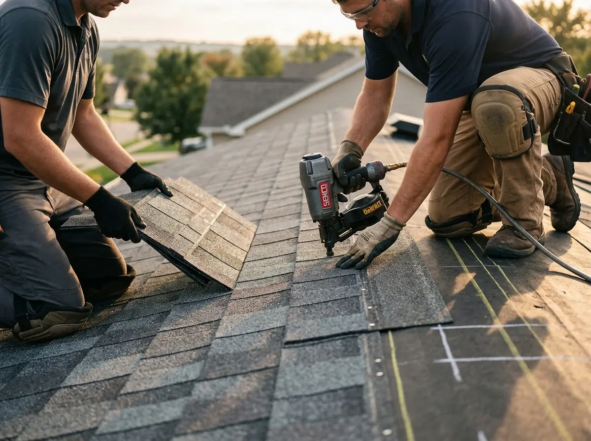 Professional roofer working on a residential roof in Berwick